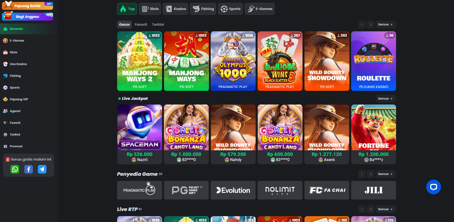Beranda utama situs judi online dengan navigasi lengkap