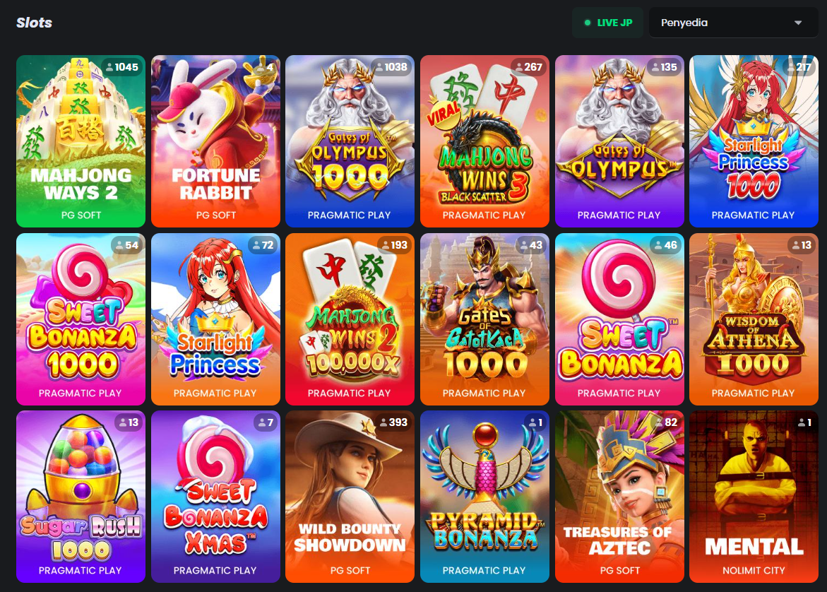 Tampilan koleksi permainan slot online dari berbagai penyedia
